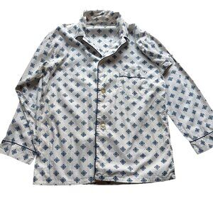 Vintage Mohawk Size L White Blue Geo Sanforized Cotton Button-Down Pajama Top